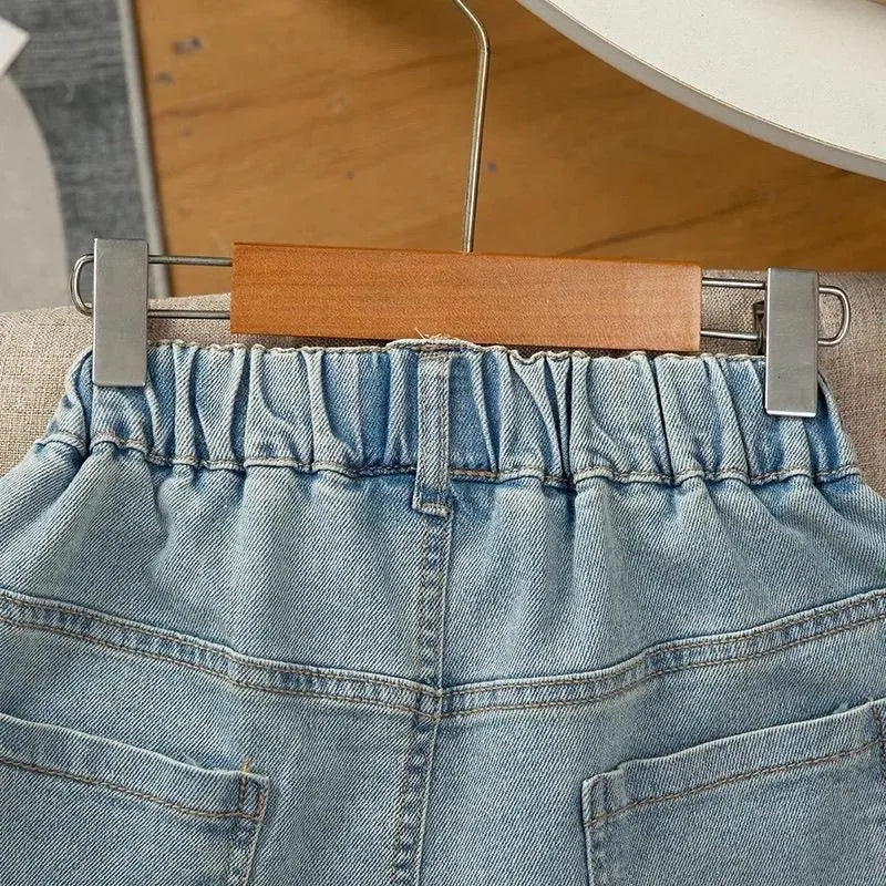 Girls Embroidered Bow Denim Shorts Summer Cotton Jeans 2 to 12 Years