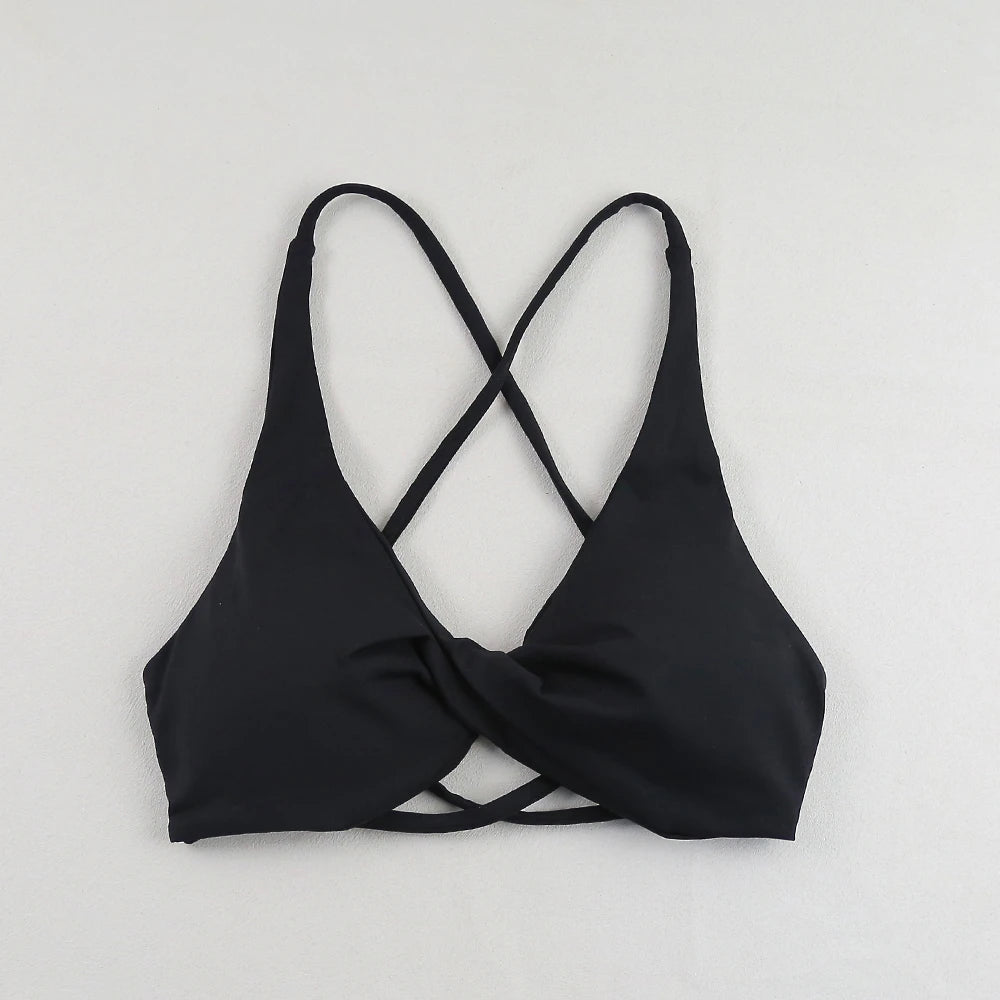 Women Strappy Cross Back Sports Bra Seamless Yoga Gym Fitness Top