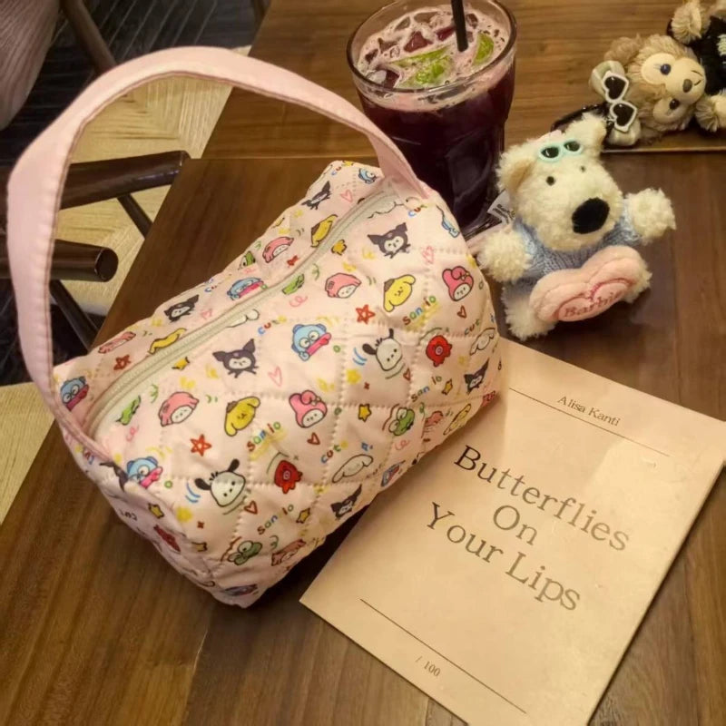 Cartoon Plaid Quilted Tote Bag Large Capacity Travel Makeup Organizer
