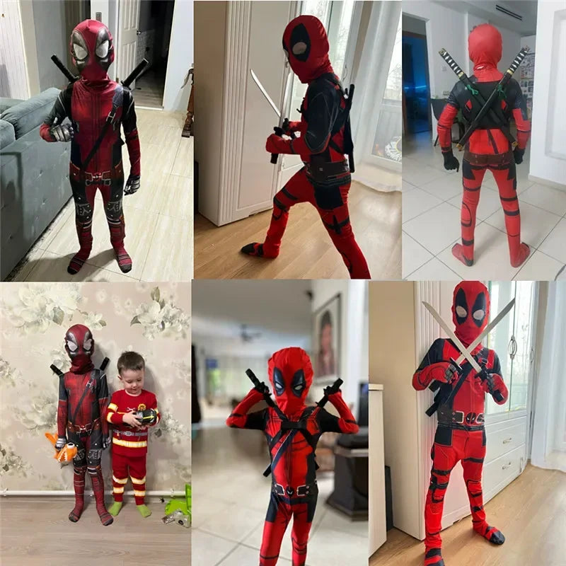Kids Red Masked Superhero Cosplay Costume with Toy Sword and Bag