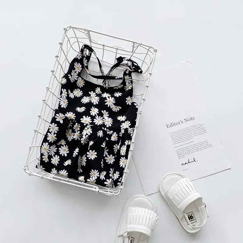 Girls Daisy Print Sleeveless Dress Cute Casual Flower Dress for Kids 2-6 Years