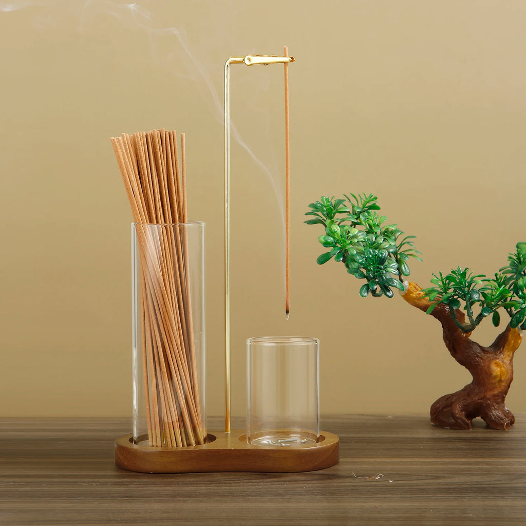 2 in 1 Incense Holder with Glass Ash Catcher and Stick Organizer