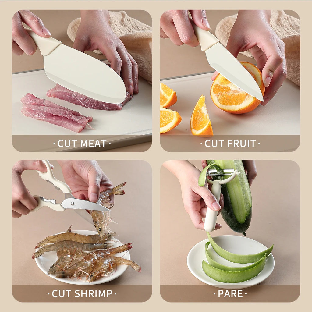 5 Piece Stainless Steel Kitchen Knife Set with Holder Scissors Peeler Fruit Knife