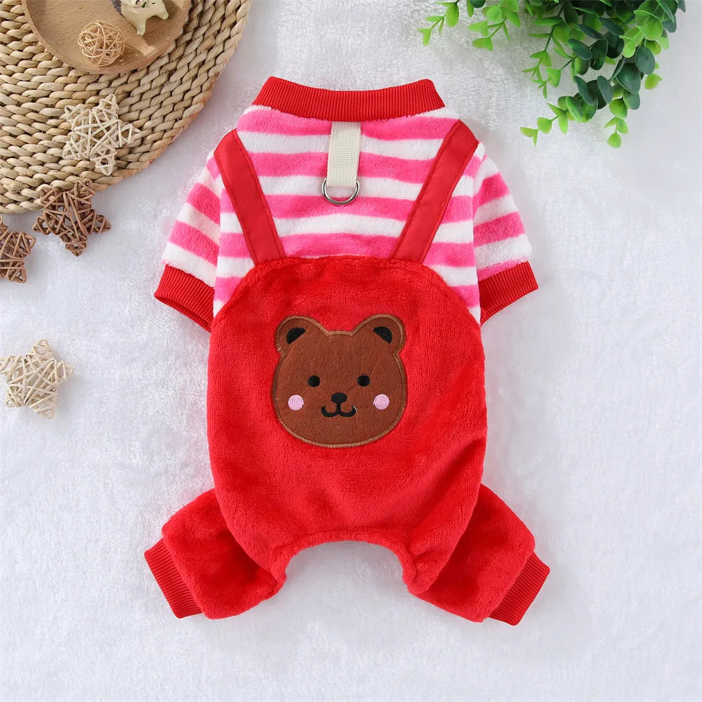 Warm Fleece Dog Jumpsuit Soft Pet Coat with Leash Ring