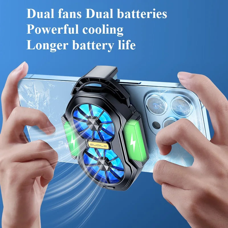 Rechargeable Phone Cooler – Dual Fan Mobile Cooling Radiator for Gaming