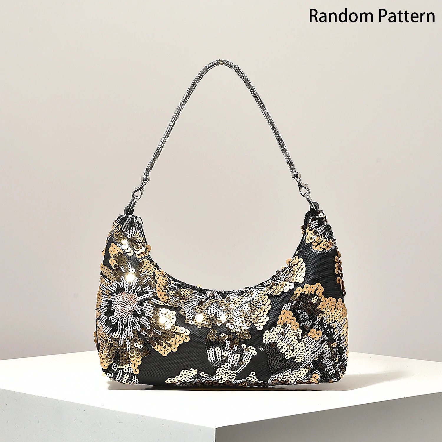 Floral Sequin Shoulder Bag Elegant Party Handbag