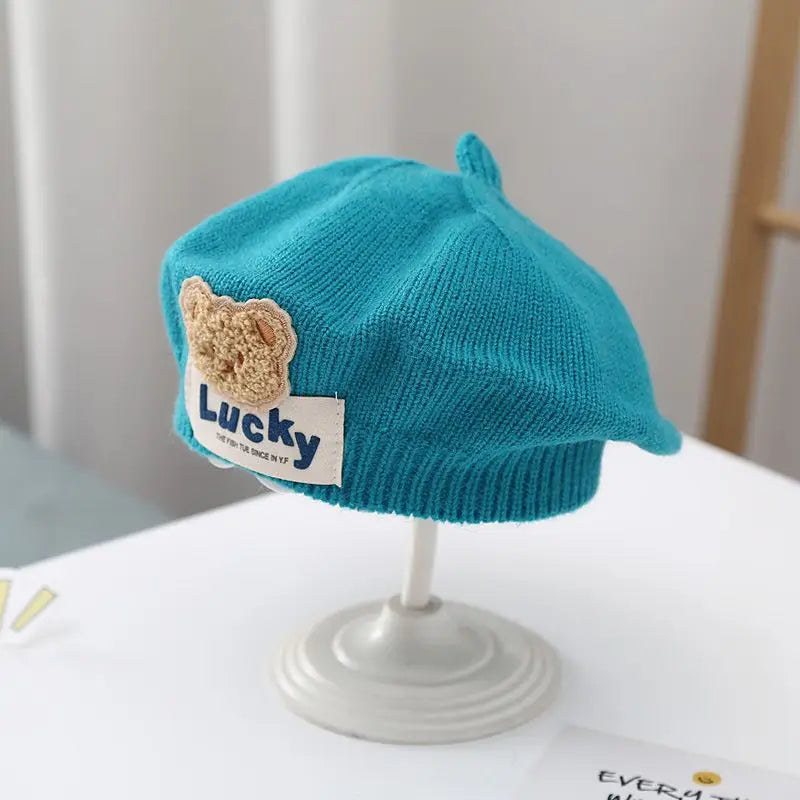 Baby Girl Flower Beret Warm Knit Beanie Hat