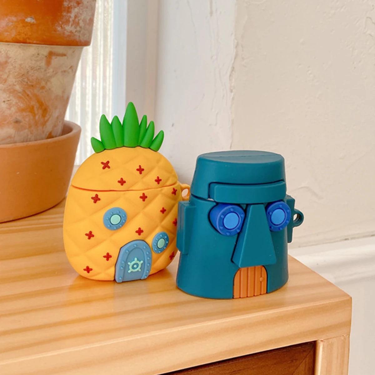Pineapple Cartoon Silicone AirPods Case with Keychain Soft Wireless Charging Cover