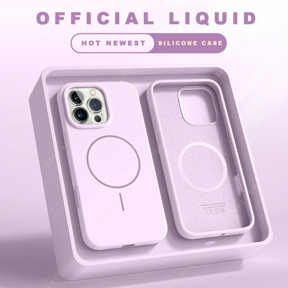 Magnetic Phone Case with Lanyard for iPhone 11–16 Pro Max Silicone MagSafe Strap Shockproof Protective Cover