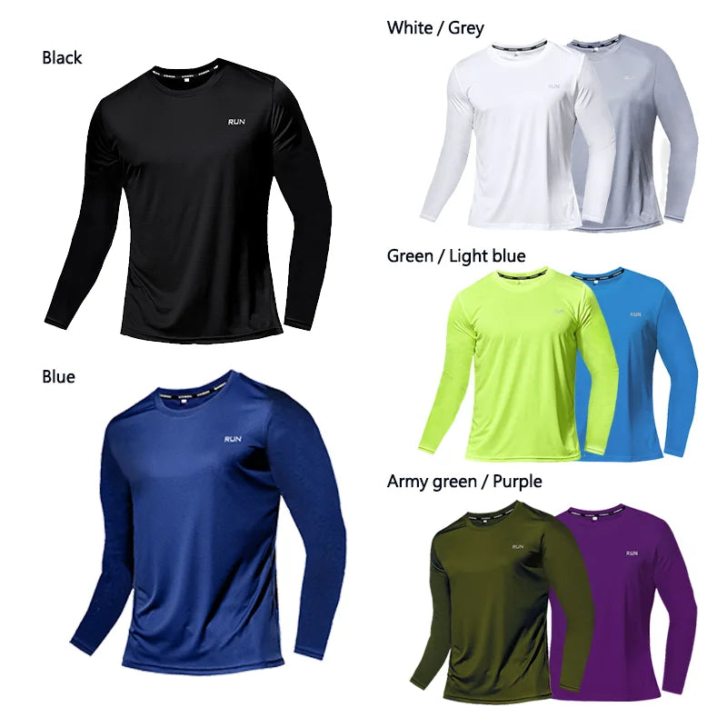 Men Ice Silk Long Sleeve Shirt Quick Dry Breathable Sun Protection Running Outdoor Sports Tee