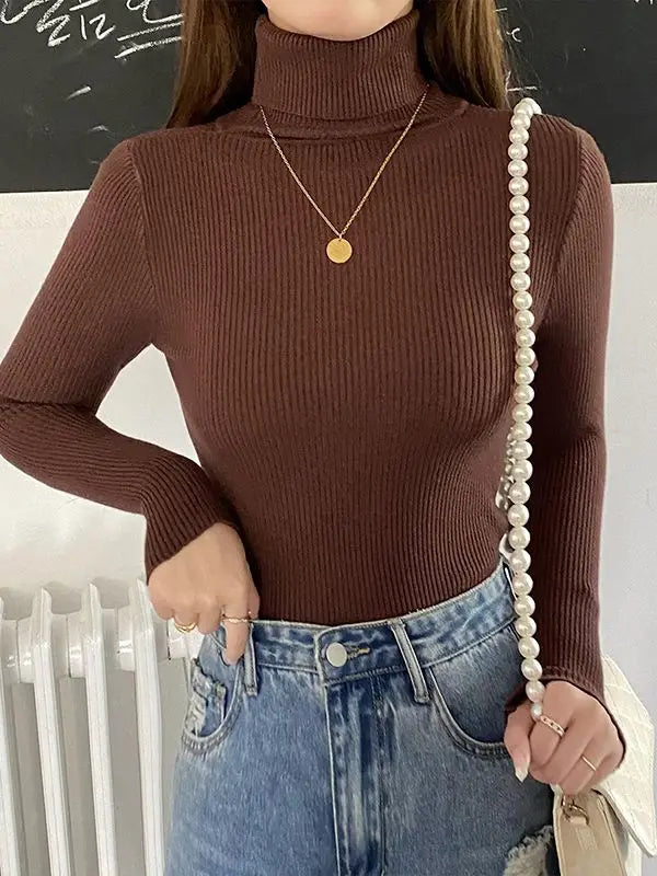 Women’s Soft Knit Turtleneck Sweater Autumn Winter Pullover Jumper
