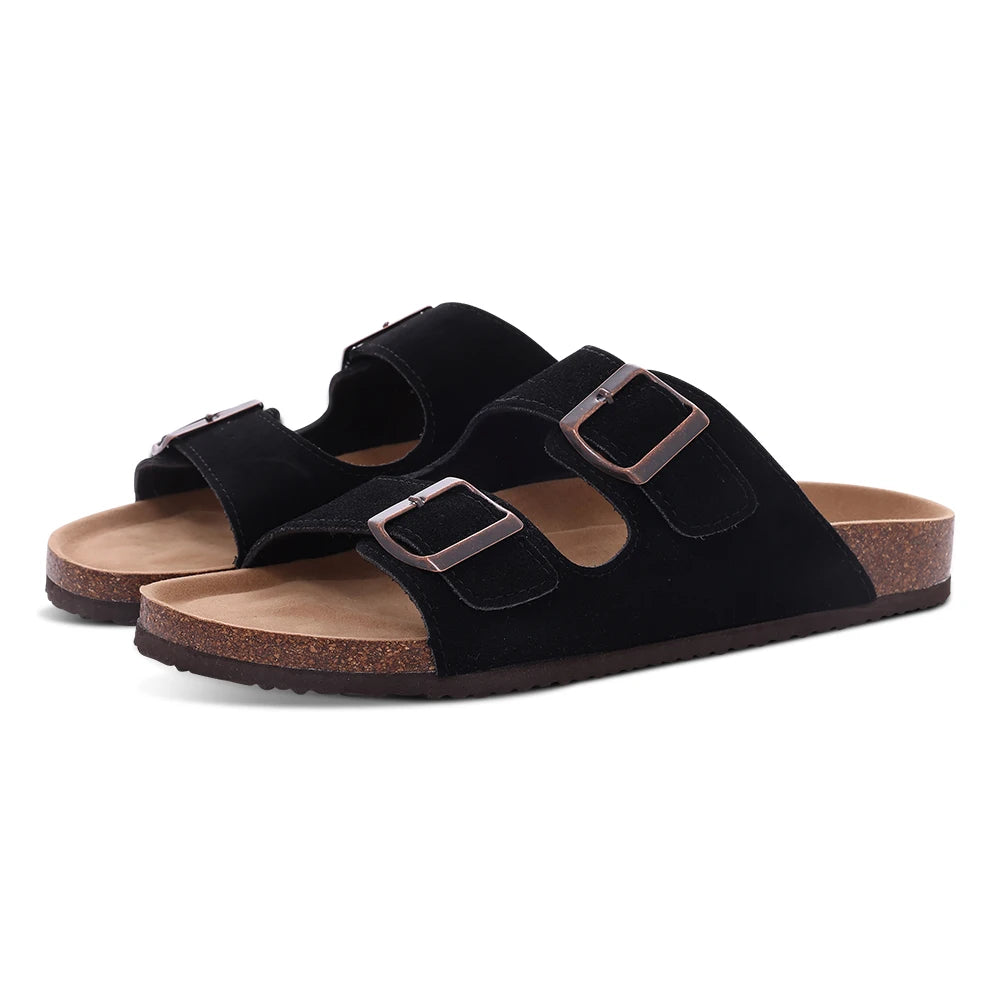 Suede Mule Slippers Cork Footbed Clogs Adjustable Buckle Slides Comfort Arch Support Sandals Women Men