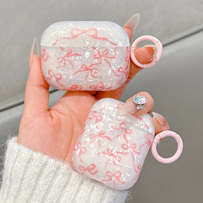 AirPods 1/2/3/4/Pro/Pro 2 Cute Bow Glitter Case with Butterfly Charm Keychain Protective Cover