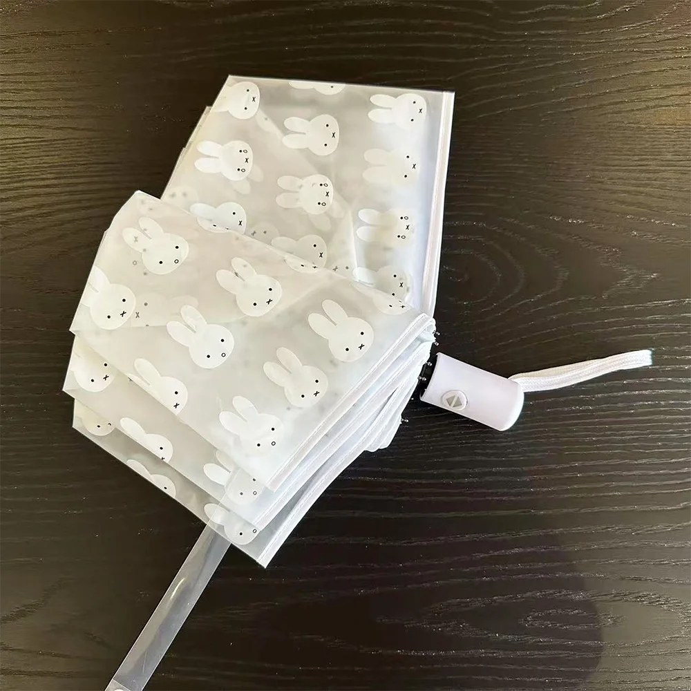 Cute Cartoon Folding Umbrella Automatic Transparent Frosted Rabbit Umbrella