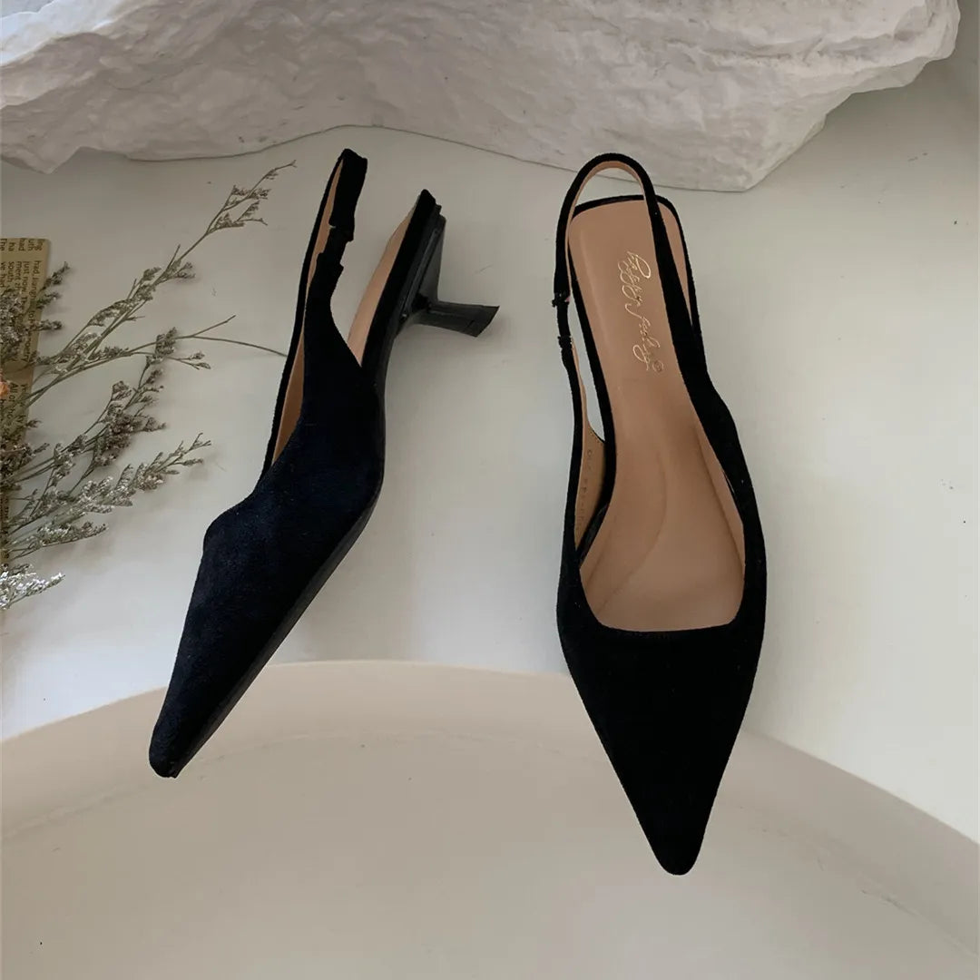Women Pointed Toe Slingback Sandals Low Heel Elegant Summer Dress Shoes