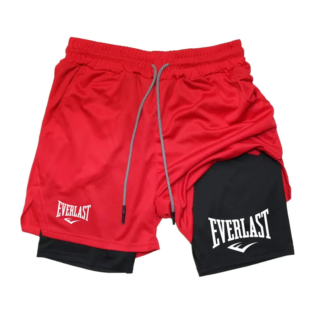 Men 2-in-1 Running Shorts Double Layer Gym Fitness Training Jogging Sport Shorts