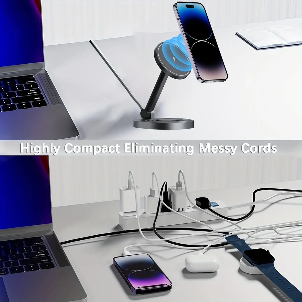 2 in 1 Magnetic Wireless Charger Stand for iPhone Apple Watch AirPods Fast Charging