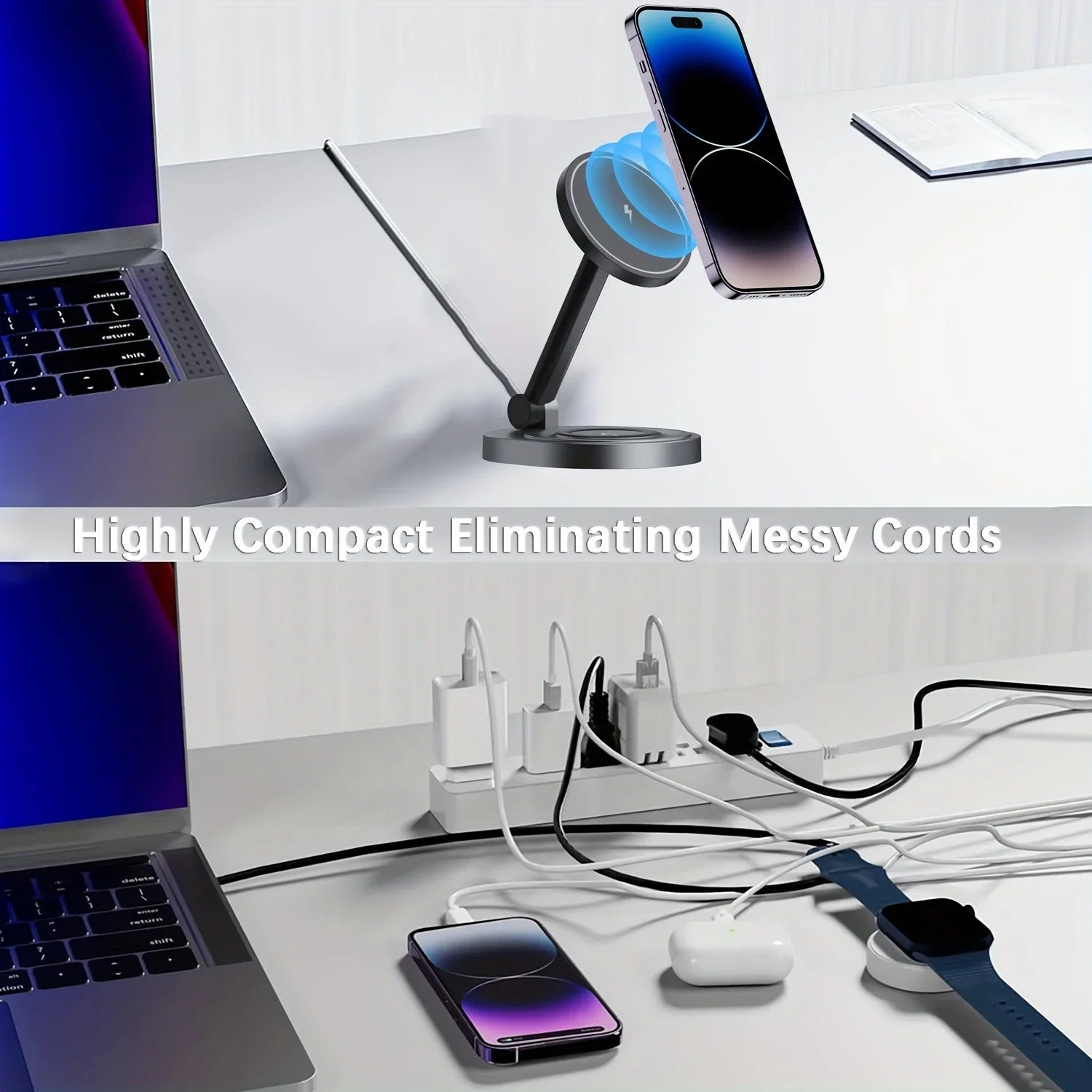 2 in 1 Magnetic Wireless Charger Stand for iPhone Apple Watch AirPods Fast Charging