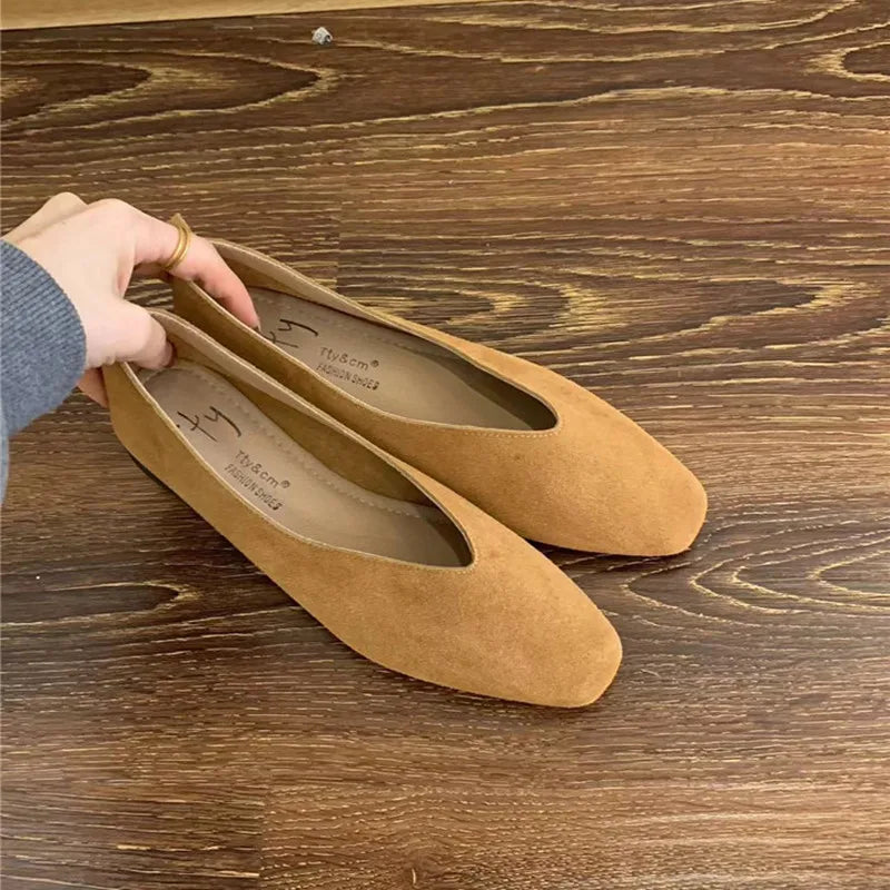 Women Square Toe Ballet Flats Soft Leather Comfortable Loafer Dress Shoes