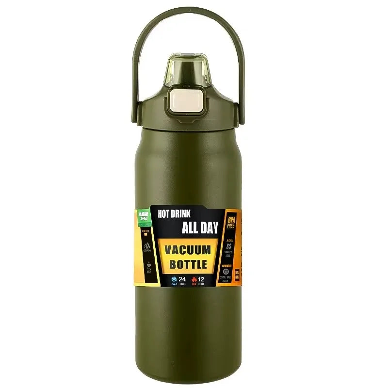 Stainless Steel Vacuum Insulated Water Bottle 800ml 1000ml 1500ml Leakproof Thermal Flask with Straw