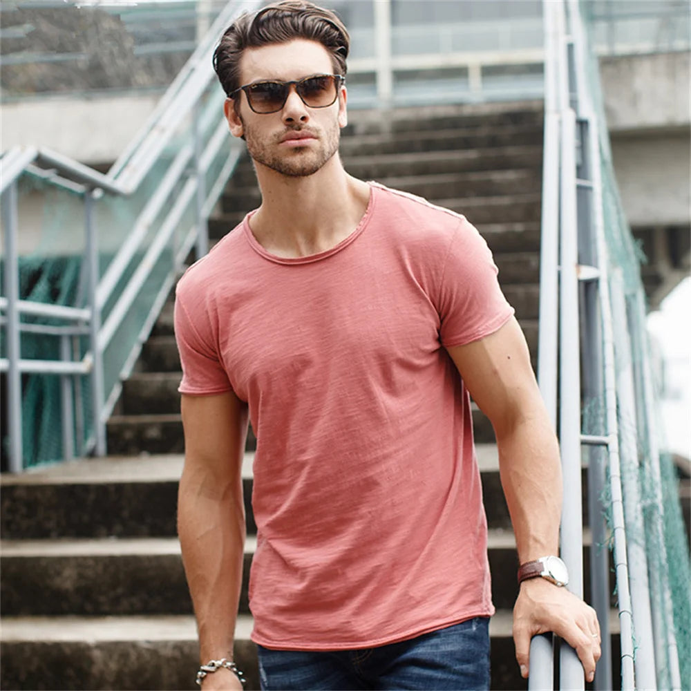 Men Cotton T Shirt Soft Casual Summer O Neck Short Sleeve Fitness Basic Tee