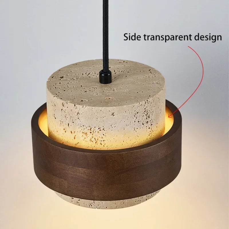 LED Pendant Lamp Small Stone and Walnut Wood Hanging Light for Bedroom Bedside Bar and Restaurant