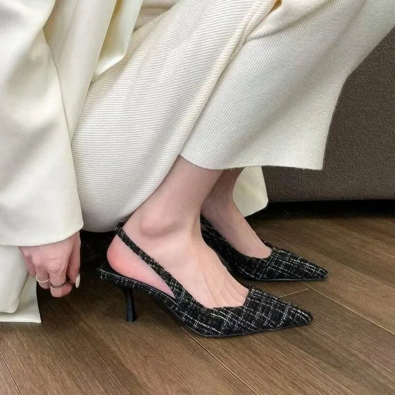 Knitted Platform Stiletto Heels for Women Pointed Toe Party Sandals