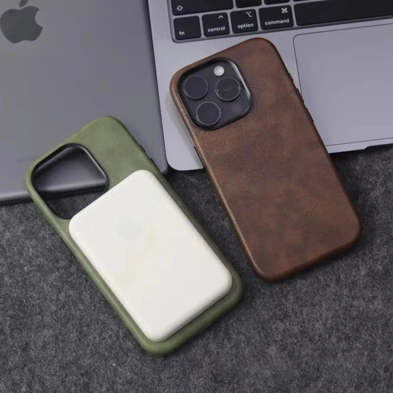 Retro Crazy Horse Leather MagSafe Magnetic Texture iPhone Case