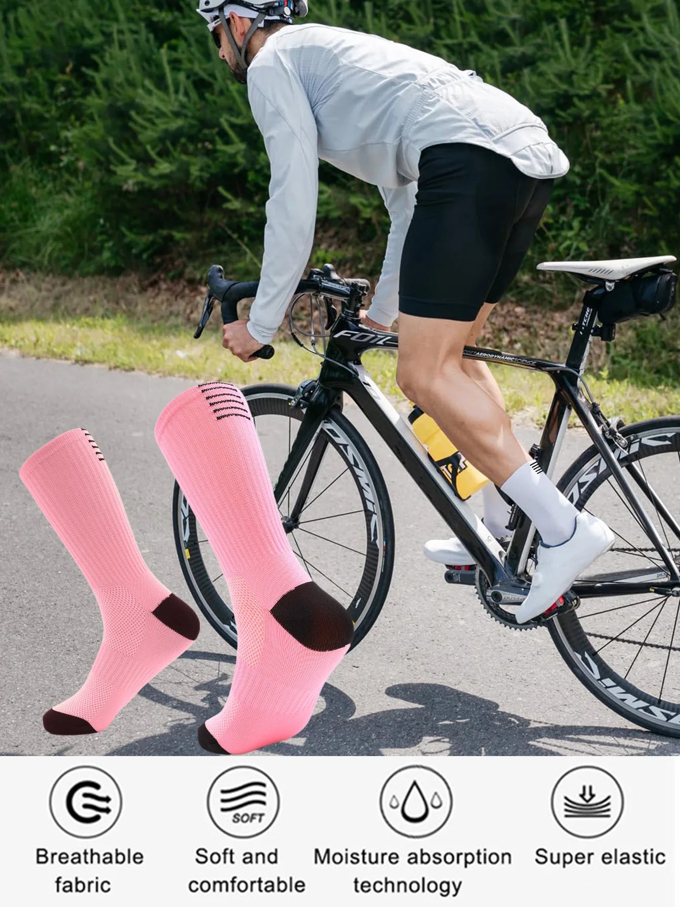 Compression Cycling Crew Socks Breathable Sports Running Hiking Bike Socks 1 Pair