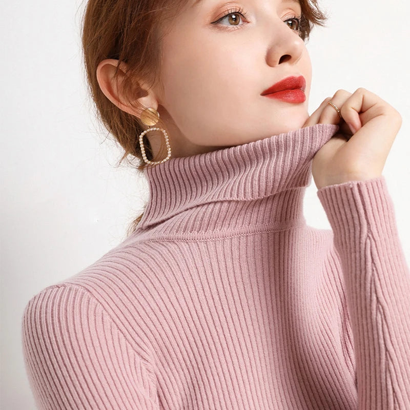 Women’s Soft Knit Turtleneck Sweater Autumn Winter Pullover Jumper