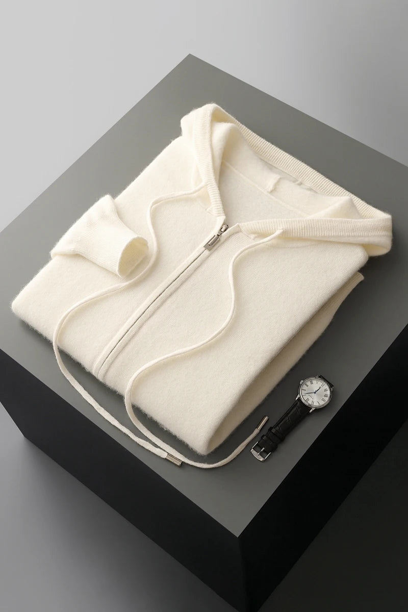 Men Knitted Hooded Cardigan Cashmere Zipper Sweater Warm Hoodie