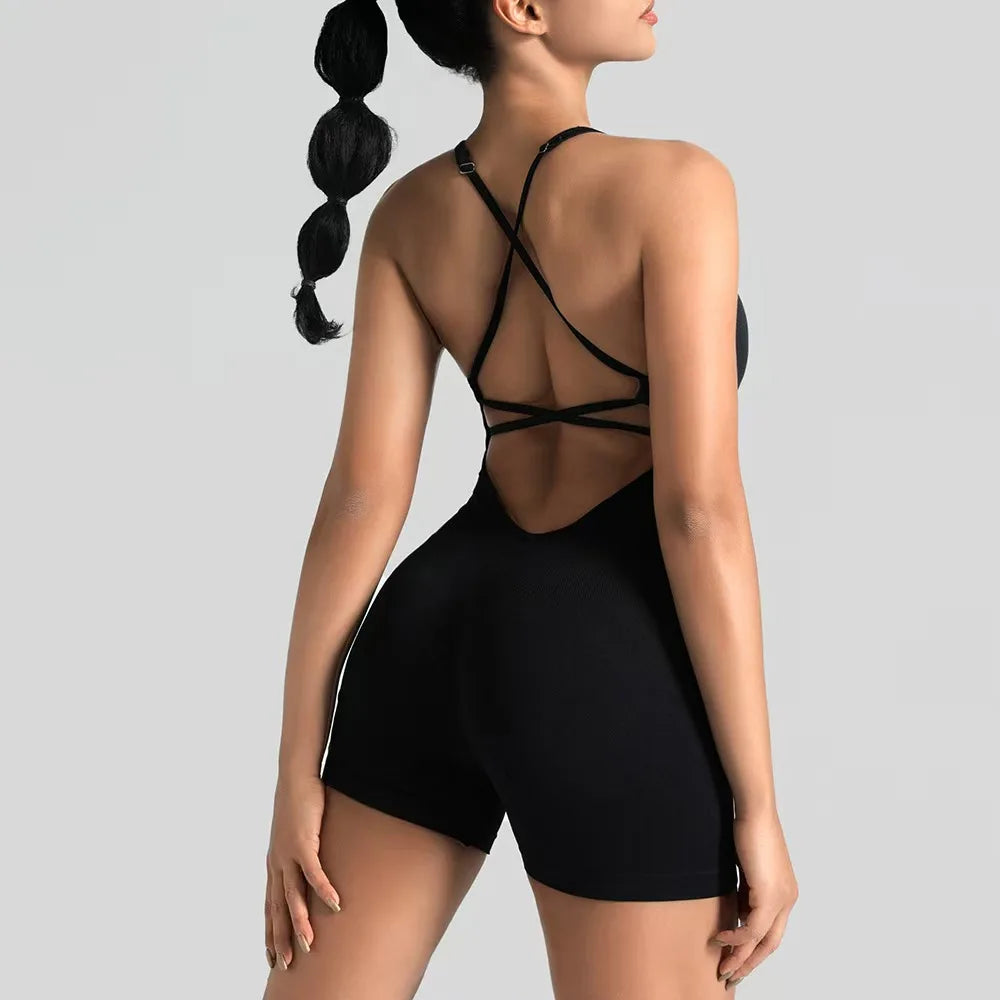 Women Seamless Yoga Jumpsuit Backless Workout Bodysuit Butt Lifting Gym Romper