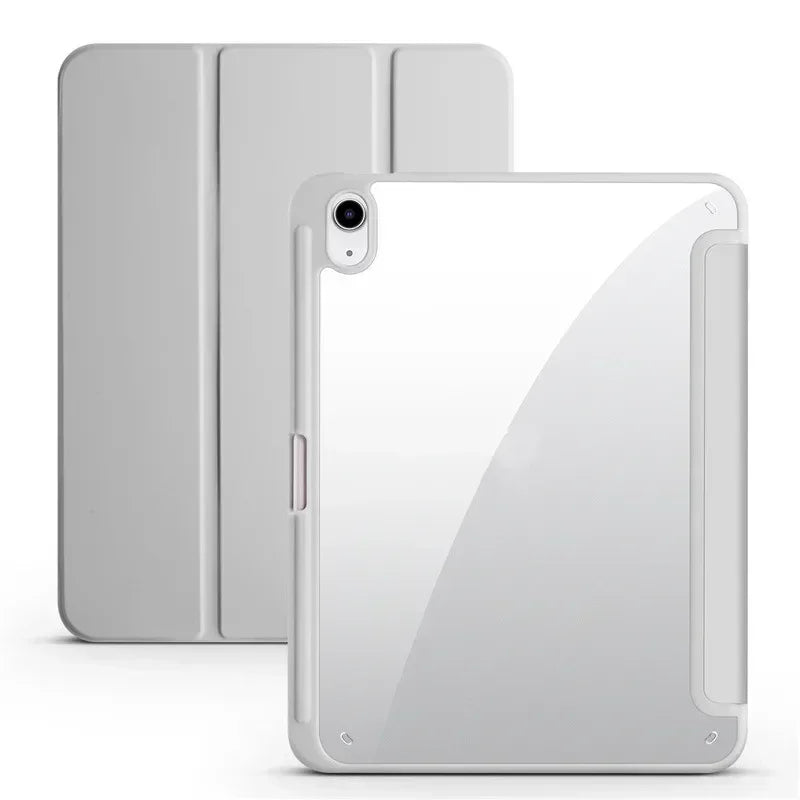 iPad Trifold Clear Back Case with Pen Holder Acrylic Hard Cover