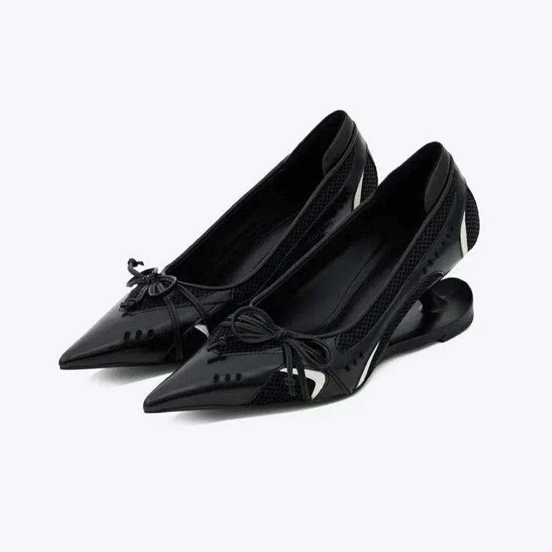 Women Pointed Toe Bow Mary Jane Heels Shallow Mouth Non Slip Fashion Pumps Large Size