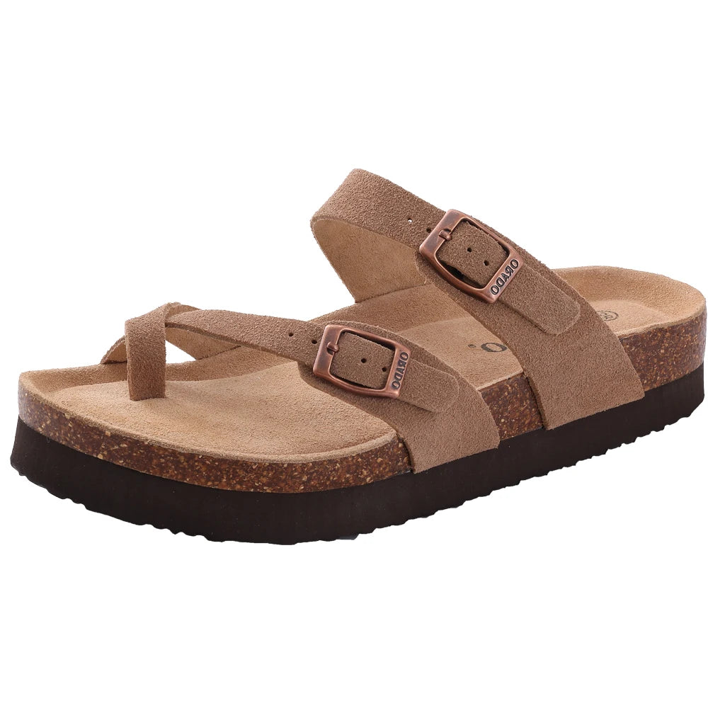 Suede Mule Slippers Cork Footbed Clogs Adjustable Buckle Slides Comfort Arch Support Sandals Women Men