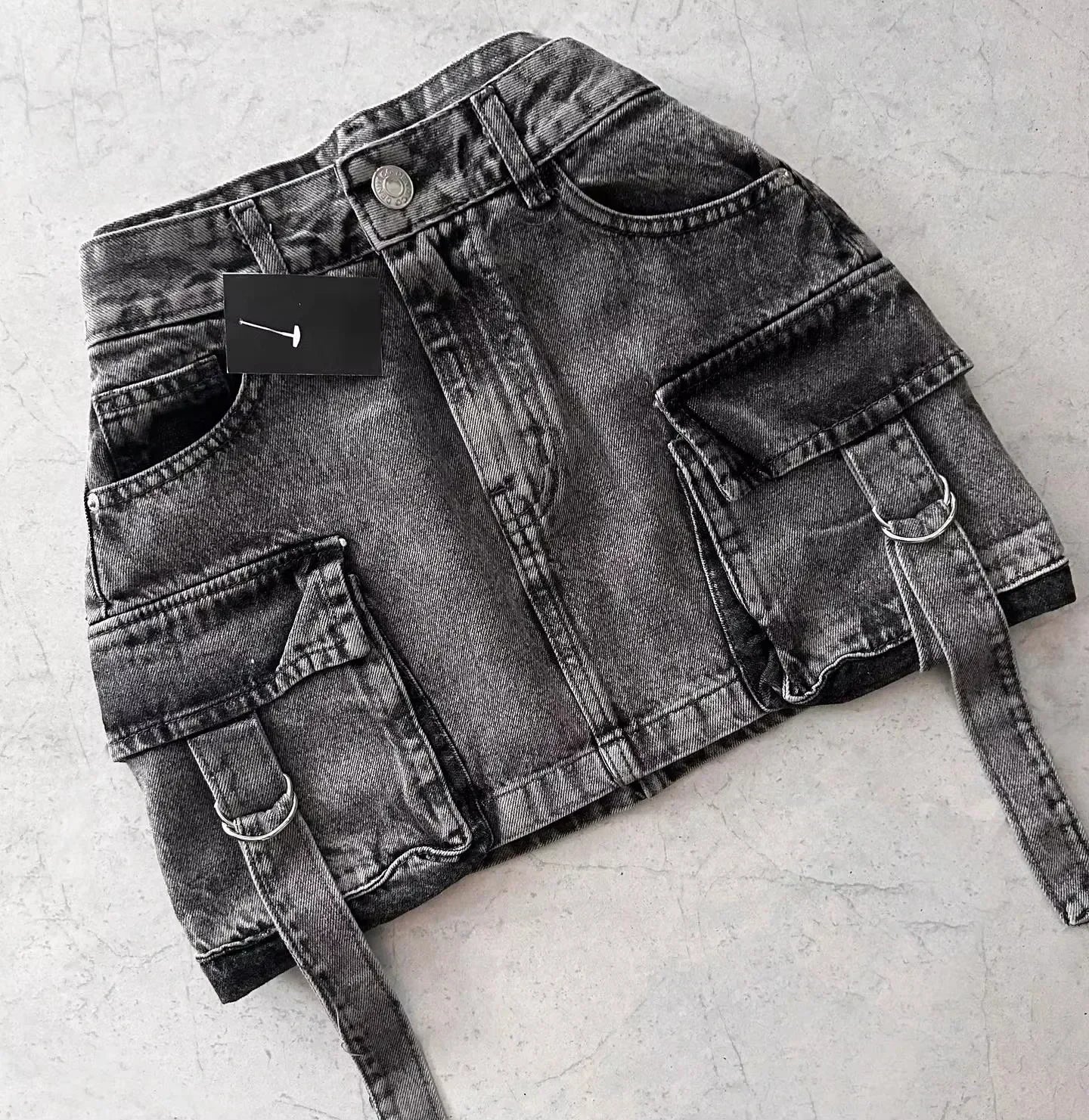 Women Y2K Low Waist Denim Mini Skirt Adjustable Waist Gothic Slim Fit Short Skirt