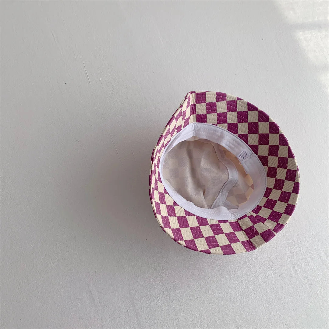 Kids Checkerboard Bucket Hat Cute Plaid Sun Hat for Boys & Girls