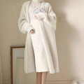 Women White Long Knit Cardigan Fluffy Cashmere Style Winter Sweater Coat