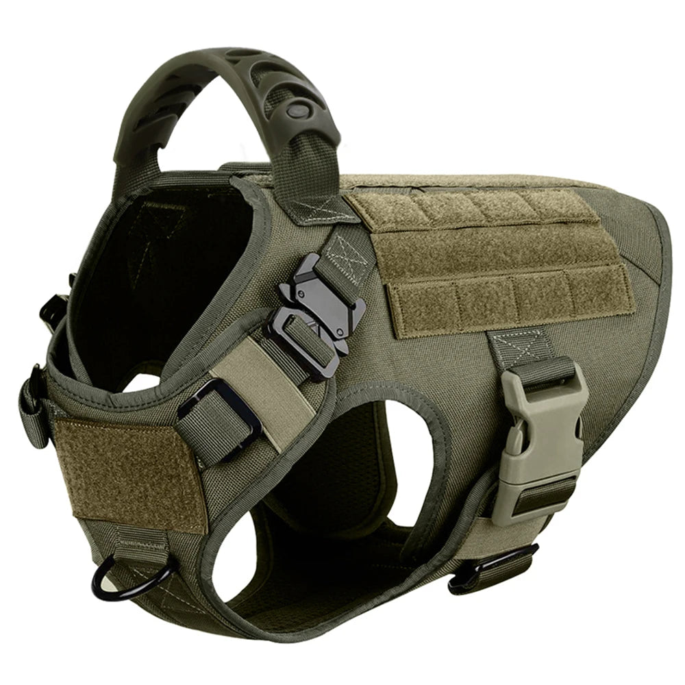 Large Dog Harness Collar Leash Set with Molle Pouches for Training Walking