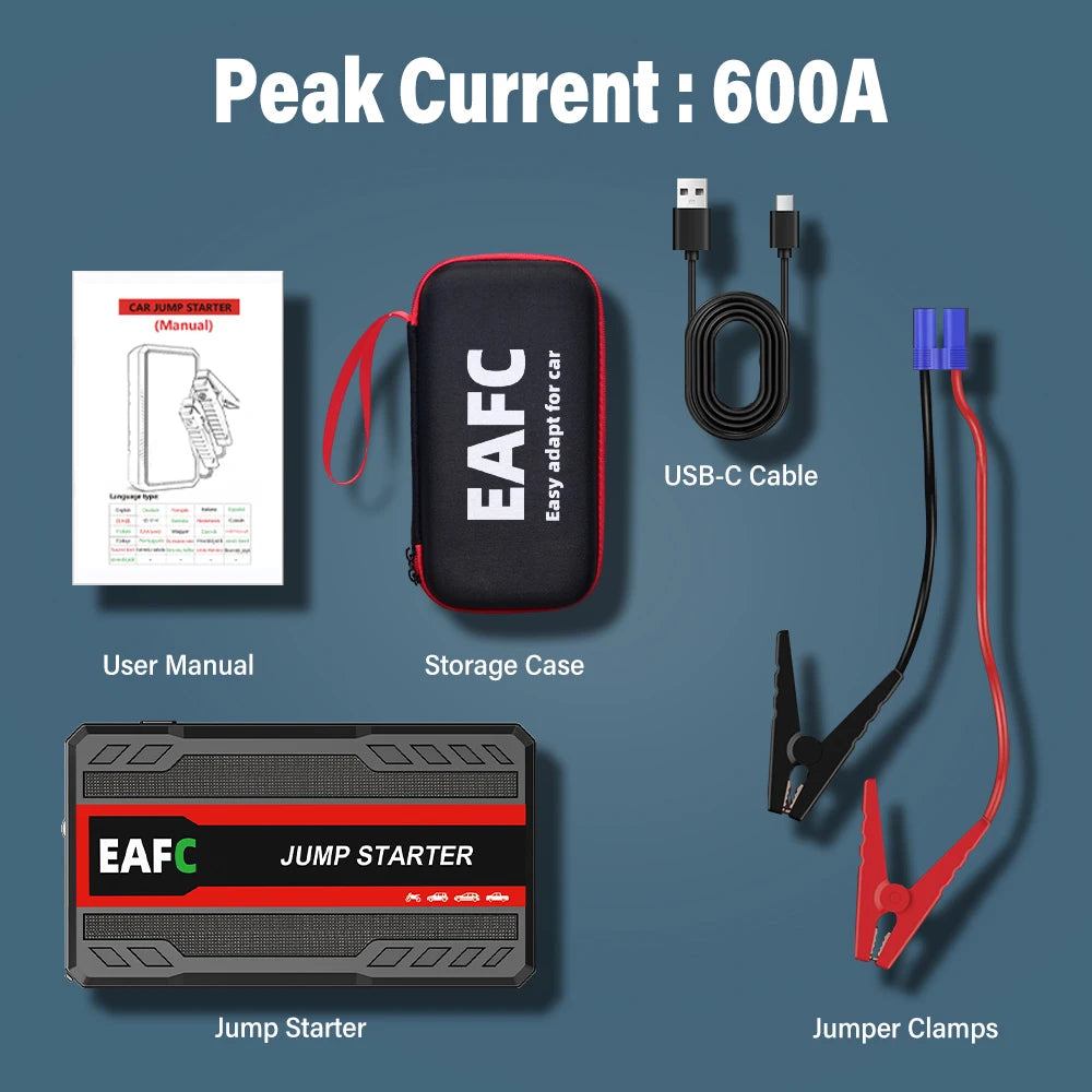 Portable Car Jump Starter 600A 12V – Emergency Battery Booster Power Bank for Petrol & Diesel Cars