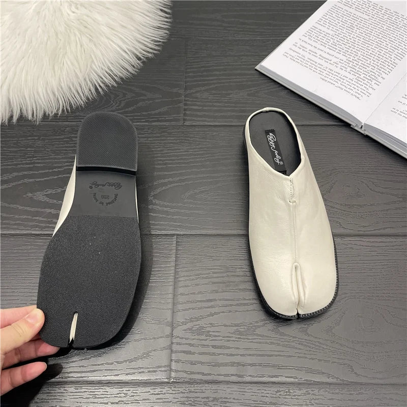 Women Tabi Split Toe Leather Flats Casual Loafers Low Heel Ninja Shoes