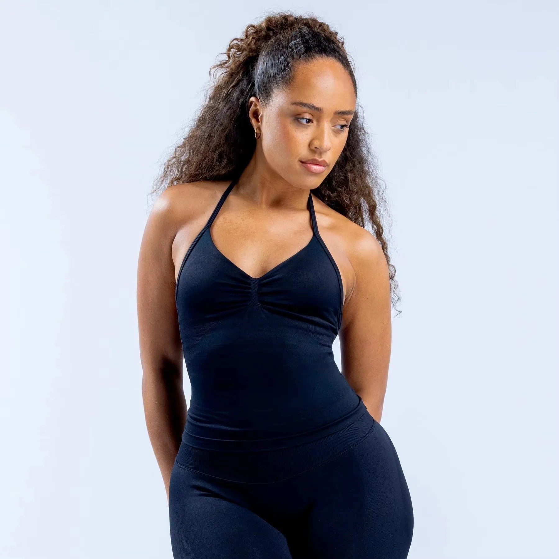 Longline Halter Yoga Tank Top Women Padded Strappy Gym Workout Sportswear