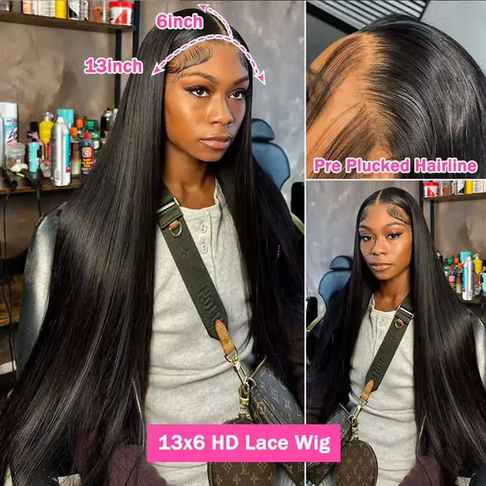 HD Lace Front Human Hair Wig – Straight Glueless Wig with Pre-Plucked Hairline