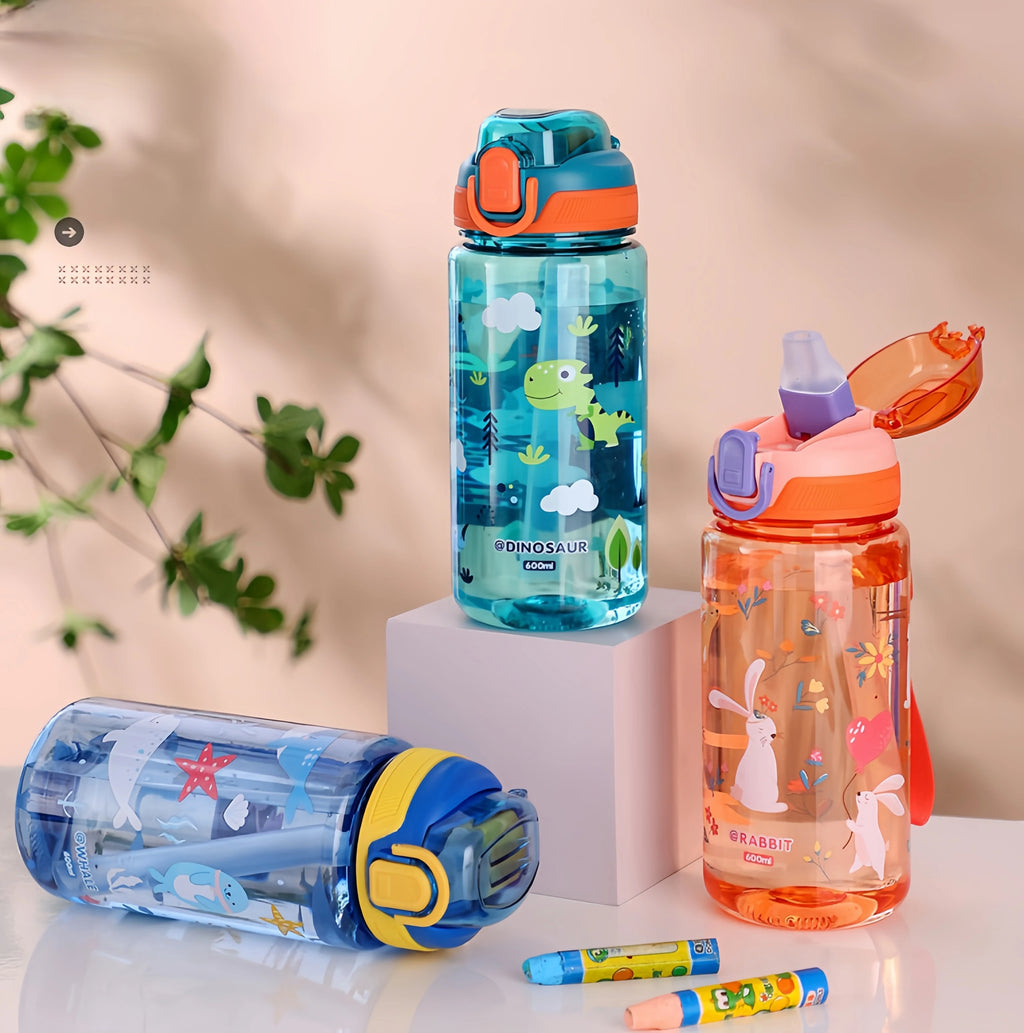 600ml Dinosaur Kids Water Bottle with Straw
