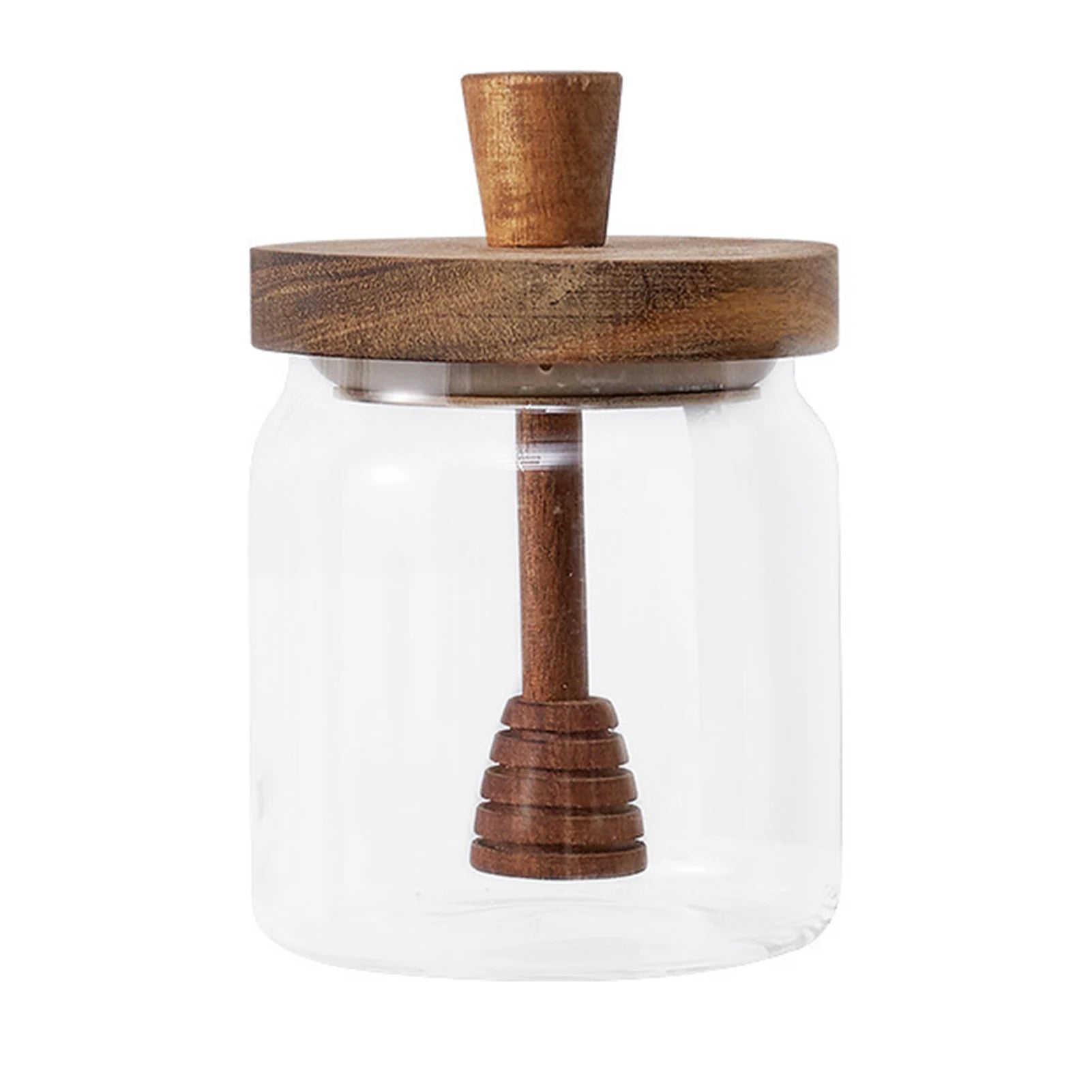 Glass Honey Jar with Dipper Lid Wide Mouth Syrup Dispenser Container