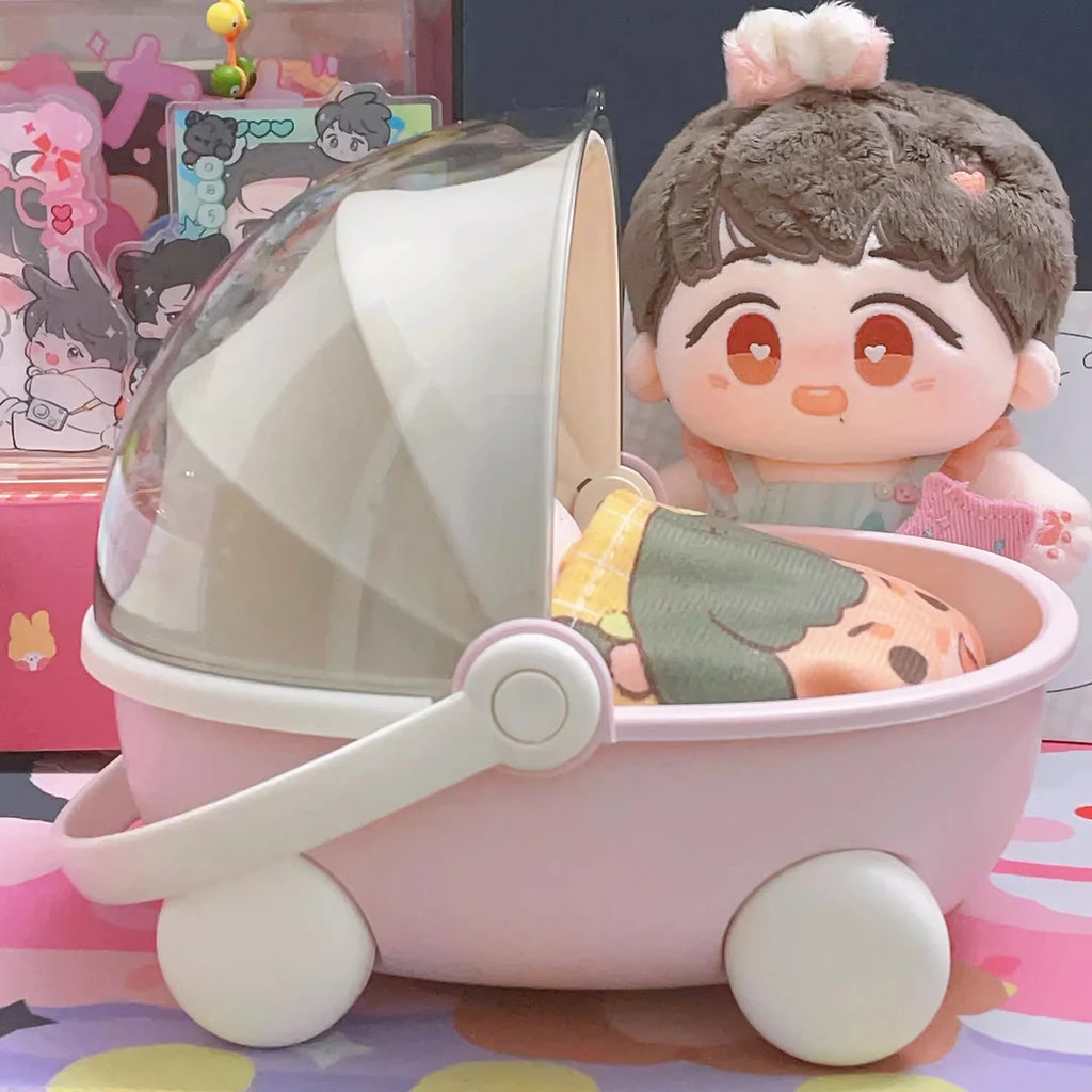 Doll Stroller Storage Box Labubu Sleep Cradle Cart Doll Bed Furniture Accessory