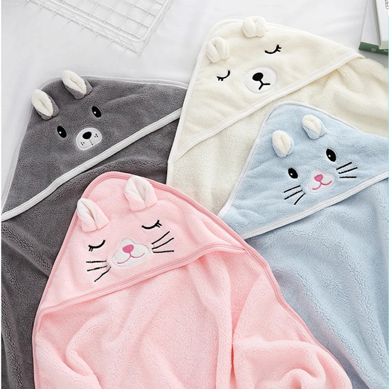 Baby Hooded Bathrobe Towel Blanket Coral Fleece Toddler Swaddle Kids Bath Wrap