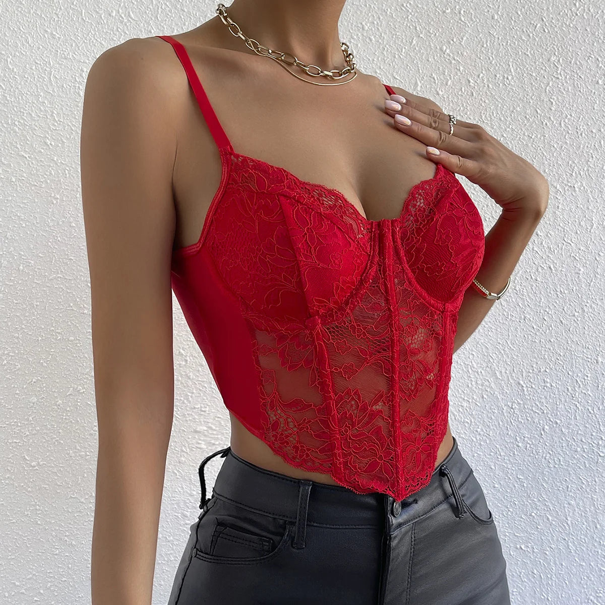 Women Lace Underwire Corset Crop Top Backless Vest
