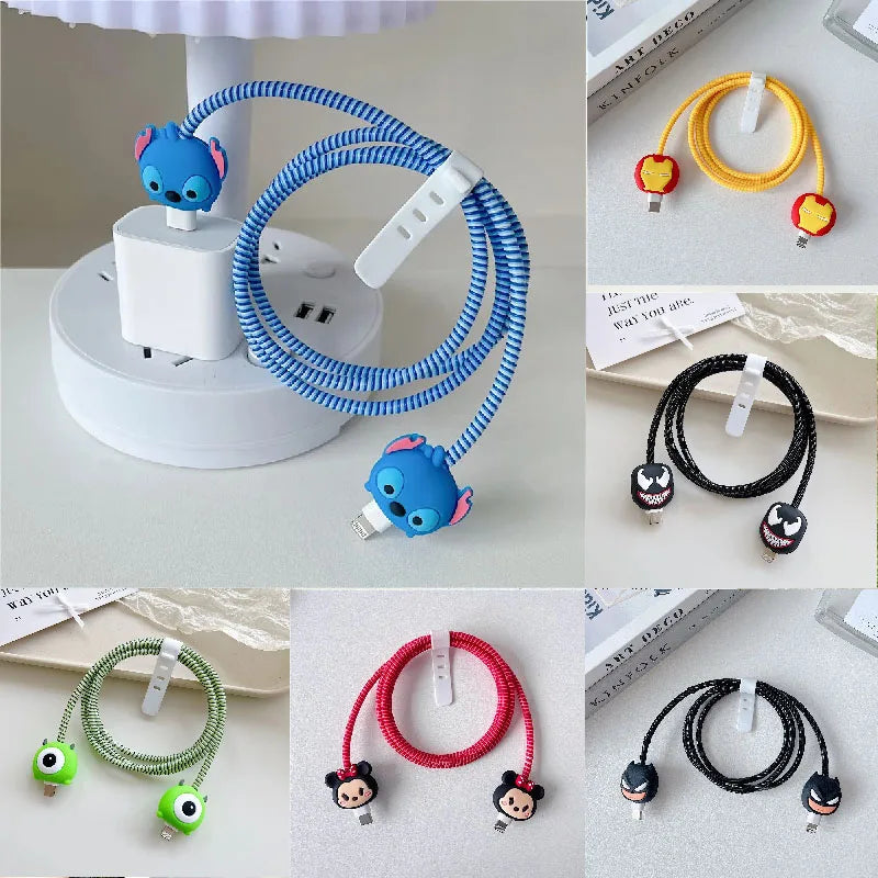 Cartoon Charger Cable Protector Stitch Data Line Winder Protective Cover