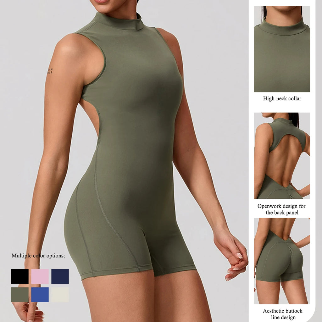 Women Sleeveless Yoga Jumpsuit High Stretch Gym Fitness Bodysuit Butt Lift Sportswear
